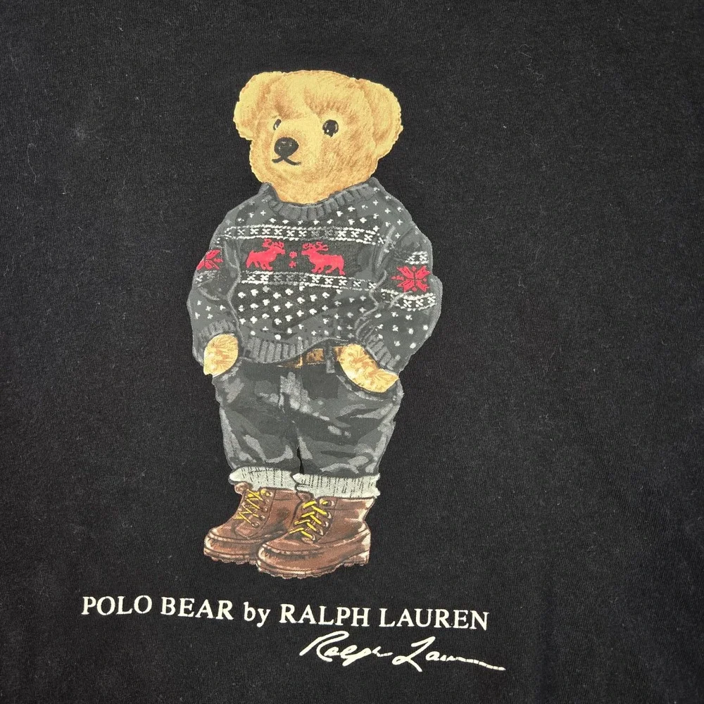 Polo Ralph Lauren T-Shirt Mens XXL Black Polo Bear Long Sleeve Classic Fit